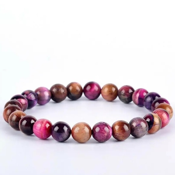🆕New Pink Multi Color Tiger Eye Crystal Gemstone 8mm Healing Bracelet - Picture 2 of 5